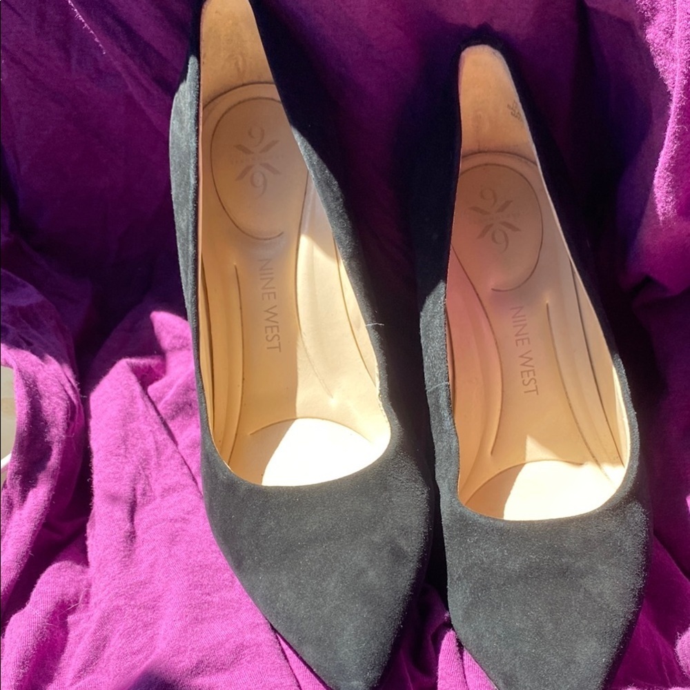 Nine West Black Women's Gray 6.5M Leather Pumps Dress Shoes Wedding Guest